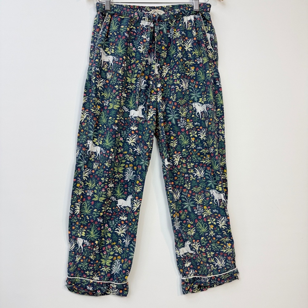 Printfresh Pajama Pants Womens S Navy Blue Unicorn Garden Organic Cotton Pockets